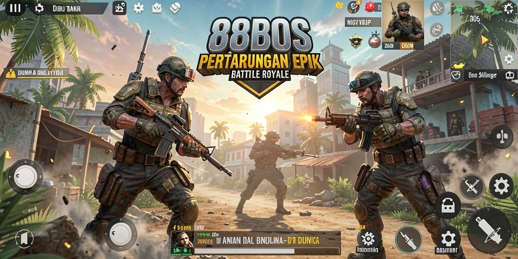 Gameplay menegangkan di 88BOS dengan aksi Battle Royale yang intens.