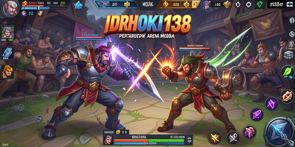 Tangkapan layar memainkan <strong>IDRHOKI138</strong> menampilkan aksi pahlawan dalam pertempuran MOBA.