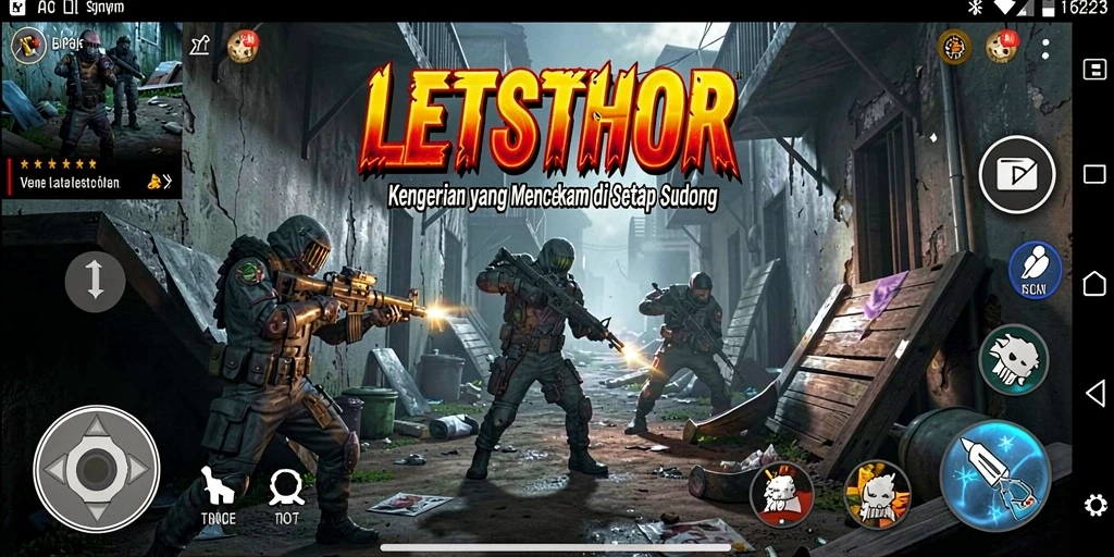 Screenshot gameplay LETSTHOR yang menampilkan suasana seram dan misterius.