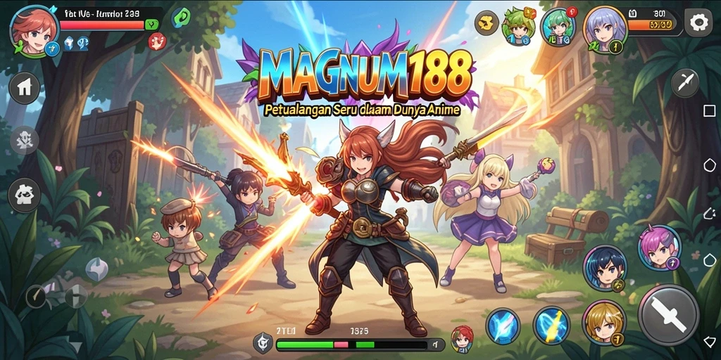 Tangkapan layar dari gameplay MAGNUM188 menampilkan aksi karakter dalam pertarungan epik.