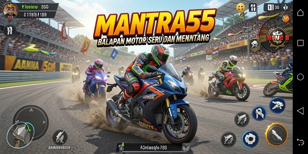 Tampilan gameplay seru dari balapan motor di MANTRA55.