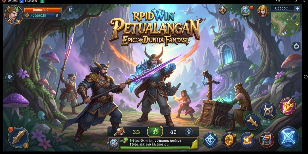 Screenshot utama RPIDWIN menampilkan aksi pertarungan seru di dunia fantasi.