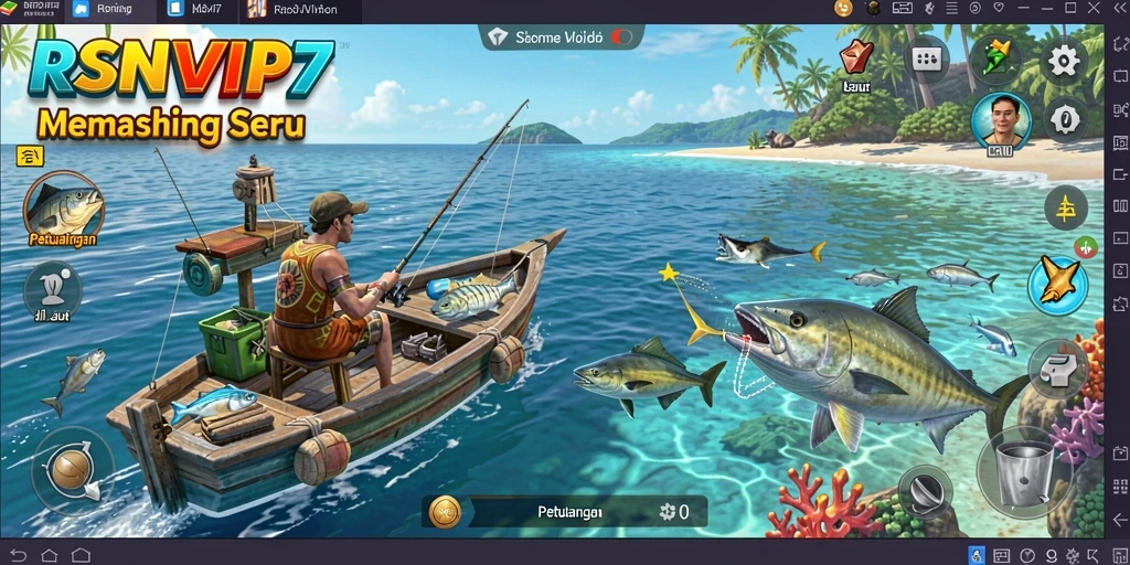 Tampilan gameplay menakjubkan dari RSNVIP7 saat memancing di laut.