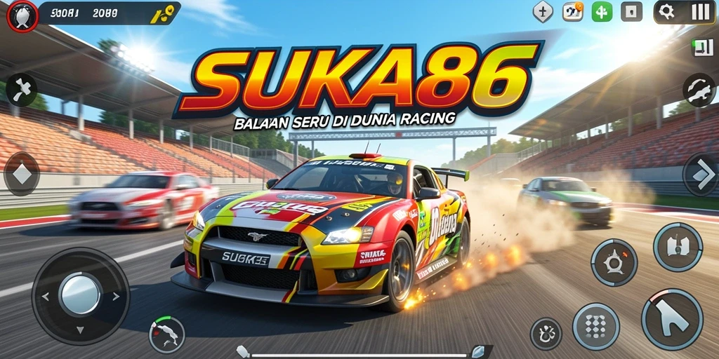 Tampilan gameplay seru dari SUKA86 di lintasan balapan.