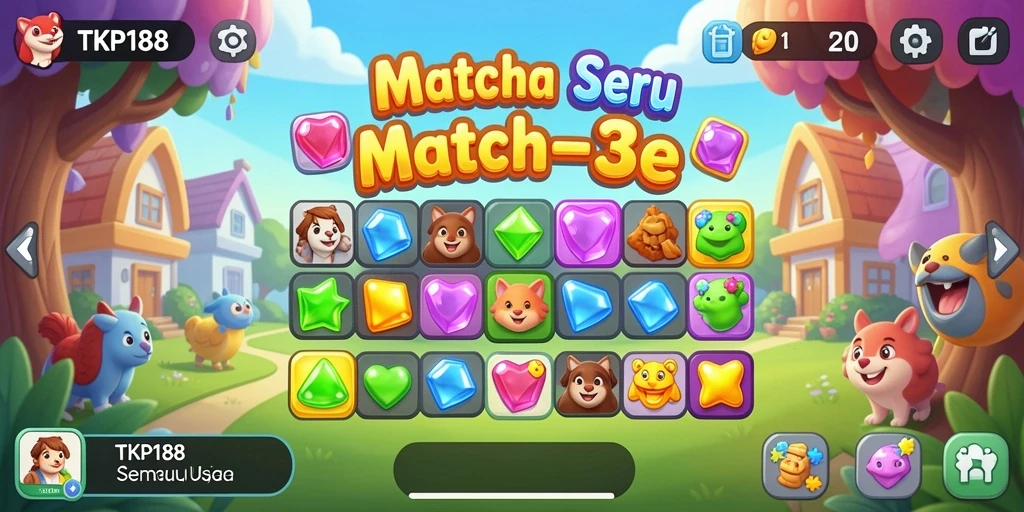 Screenshot utama TKP188 menampilkan suasana permainan Match-3 yang menakjubkan.