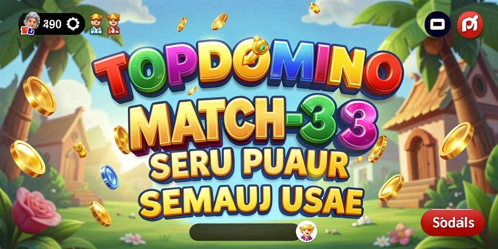 Tampilan gameplay TOPDOMINO yang menarik dan ceria.