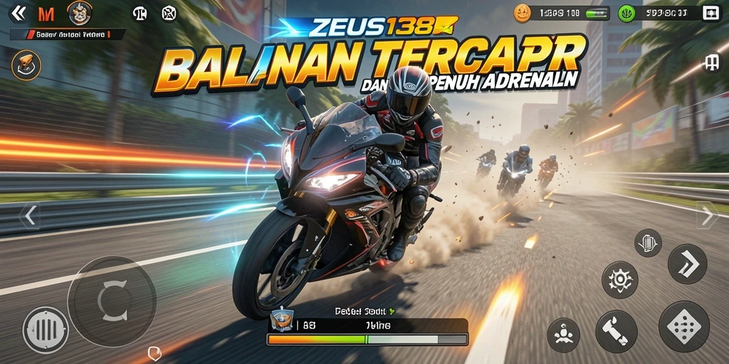 Tampilan gameplay menegangkan dari ZEUS138 saat balapan motor.